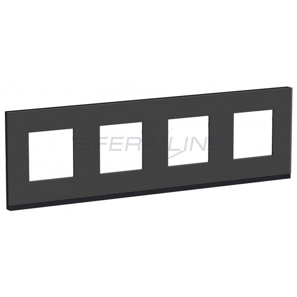 Рамка 4-постовая, горизонтальная, черное стекло/антрацит, Unica New Pure, Schneider Electric